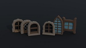 3D Low-poly Cartoon fantasy polygonal windows