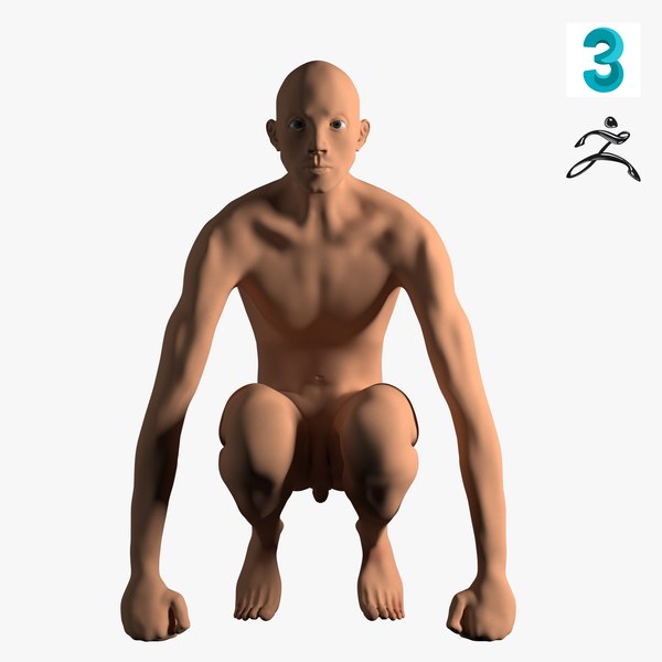 3D Naked male model on the knees model