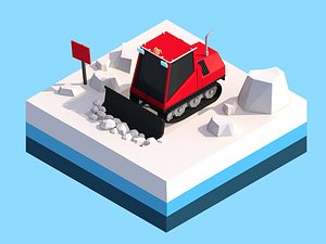 Cartoon Low Poly Snowcat Track Vehicle Small