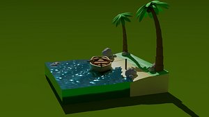 Low-poly beach 3D model 3D model