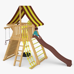 3D Little Girl on Slide Fur