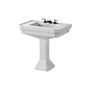 White Large Vitreous Victorian Pedestal Sink with Widespread Black Belle Faucet