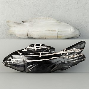 3D hand-carved petrified wood koi model