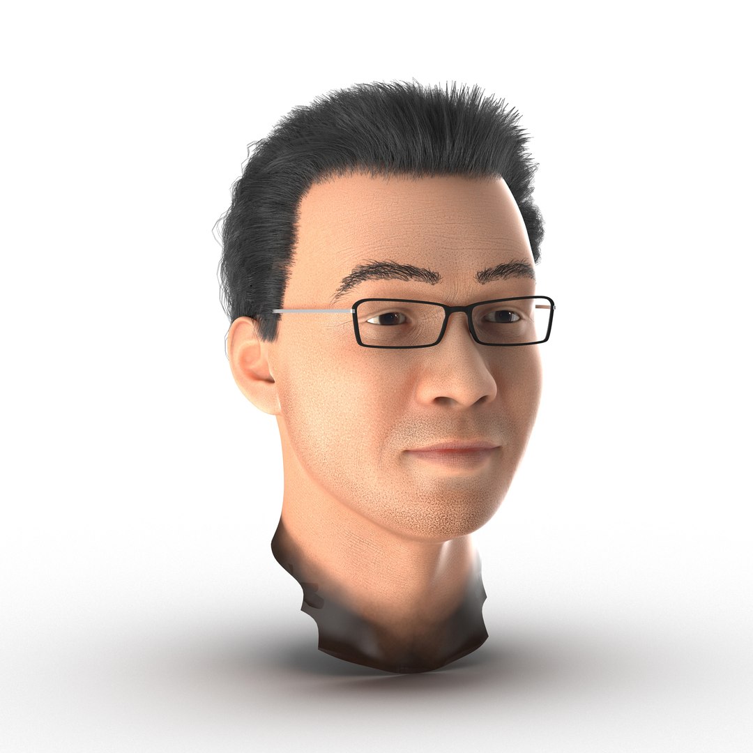 Asian Male Head Rigged 3D Model preview