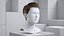 Modelo 3D realista de un peinado pixie castaño corto con raya lateral.