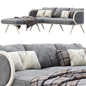 3D Victoria velour sofa HV60 with chaise lounge