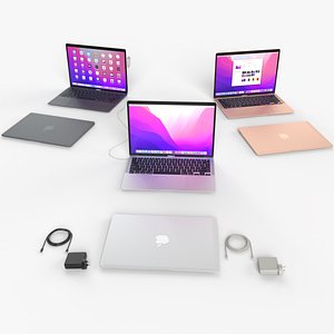 MacBook Air with Power Adapter and Cable All colors 3D model