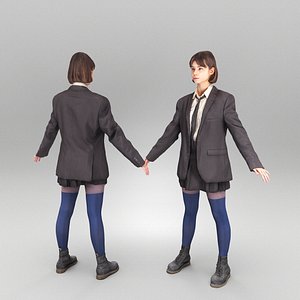 3D Woman in school uniform ready for animation 341