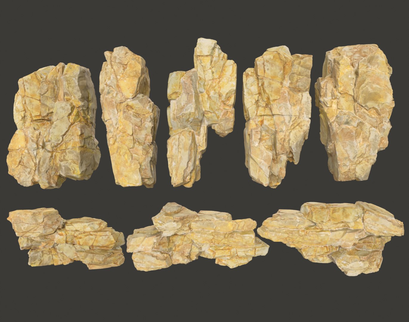 3D 8 Low poly PBR Yellow Modular Rock - TurboSquid 2162421
