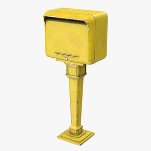 3D Yellow Metal Mailbox Post Dusty model