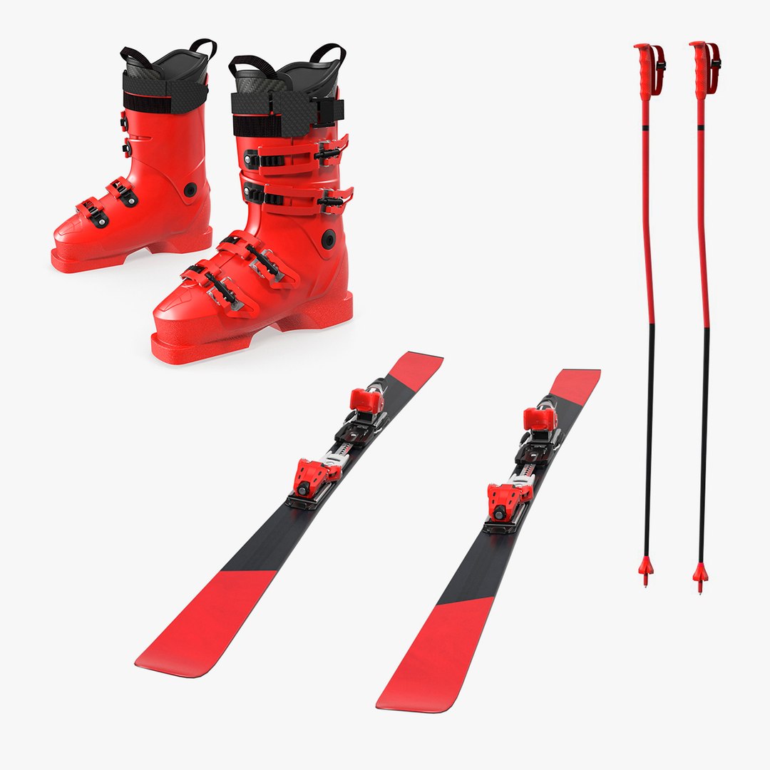 Red Ski Equipment Collection 3D model preview