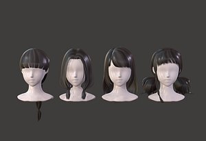 Low poly girl hairstyle collection
