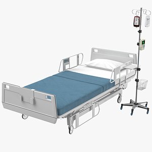 Hospital Bed WIth IV Stand 3D Model