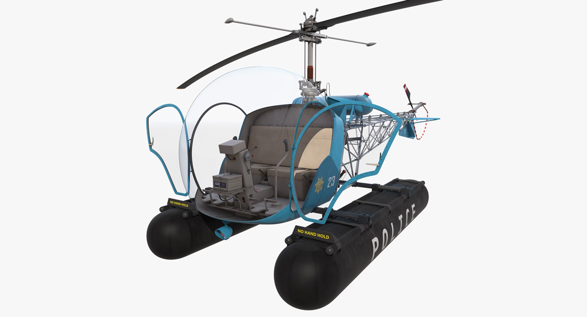Bell 47 On Floats Police Rigged 3D Model 3D model preview
