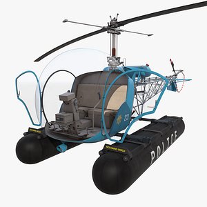 Bell 47 On Floats Police Rigged 3D Model