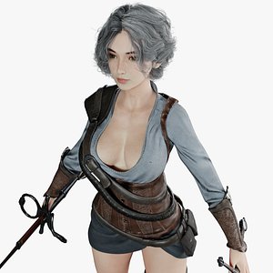 3D female Witcher PBR 8k low-poly model