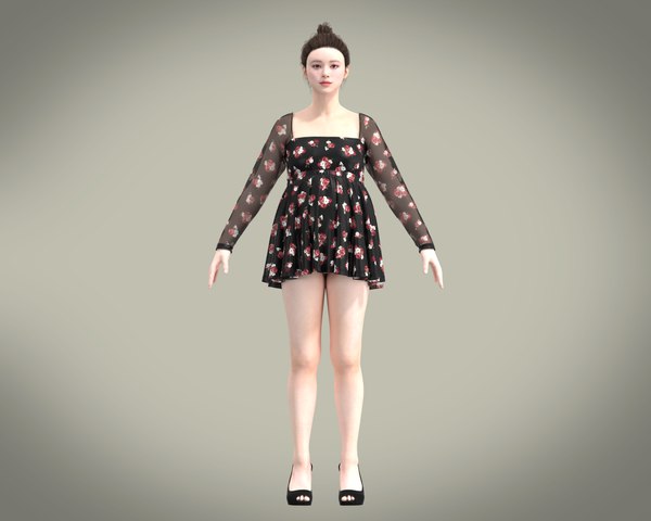 Ladies Maternity Mesh top with red floral Print 3D model