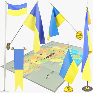 3D Ukrainian Flags and Map Collection V1 model