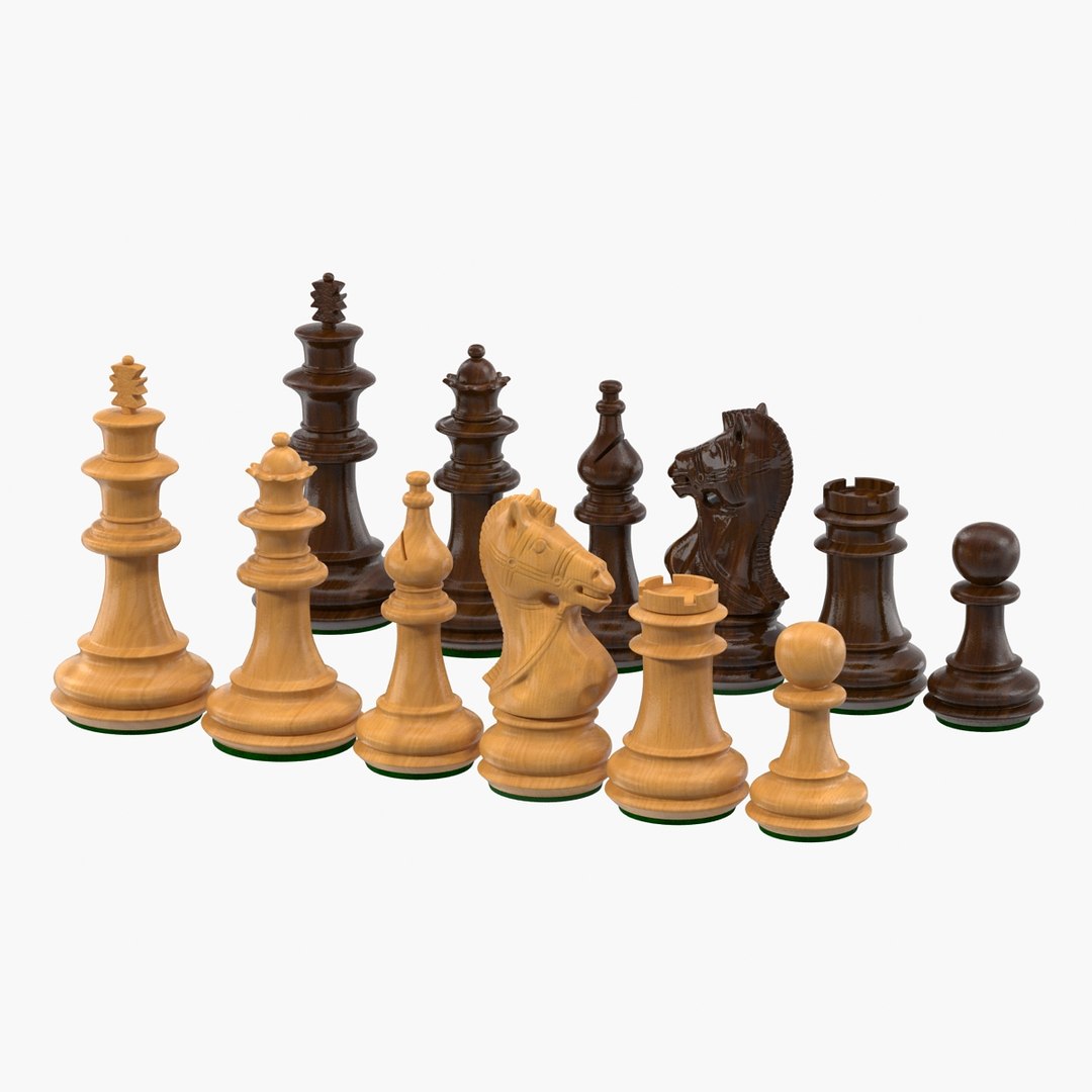 Wooden Chess Figures 3D model preview