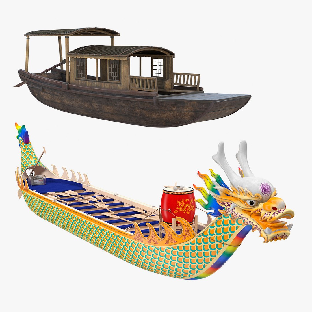 Old Traditional Chinese Boats Collection 3D model preview