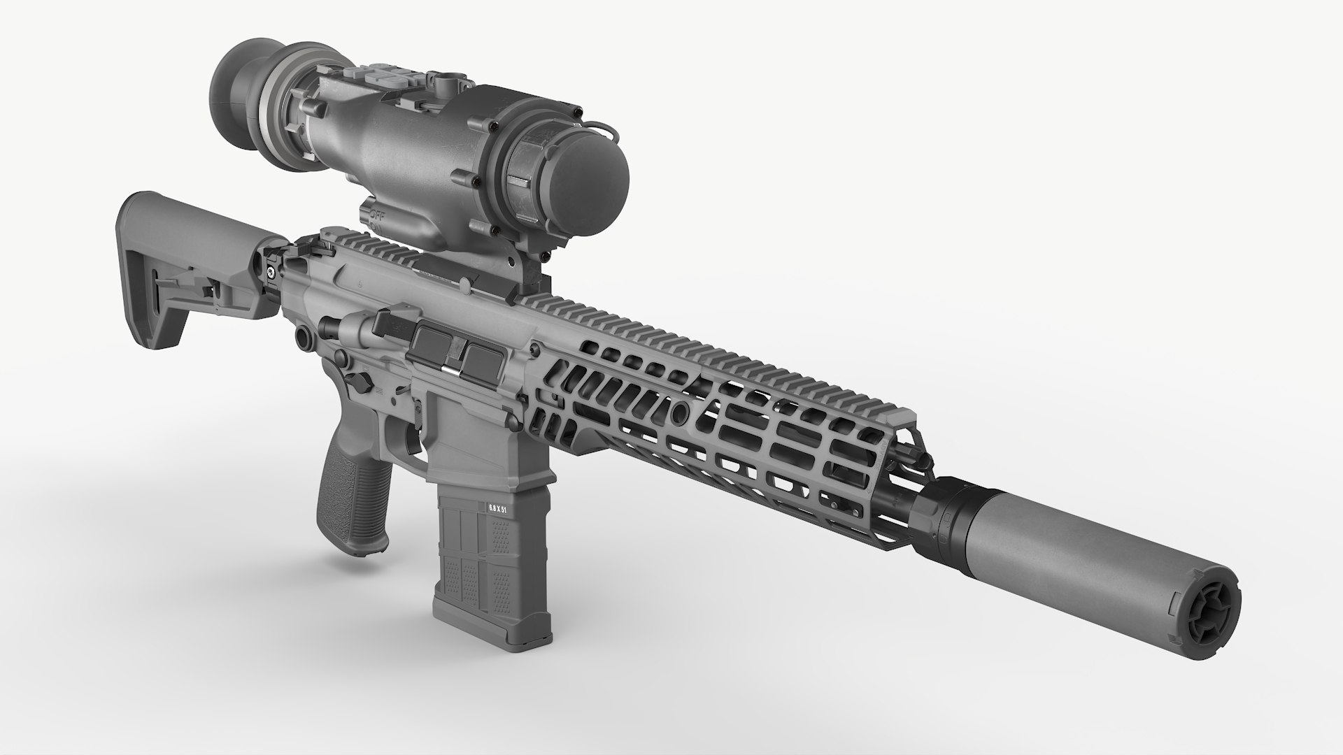Tactical Rifle Black with Thermal Scope and Suppressor 3D model preview