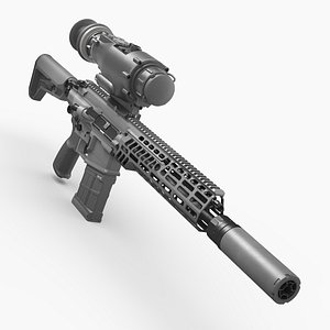 Tactical Rifle Black with Thermal Scope and Suppressor
