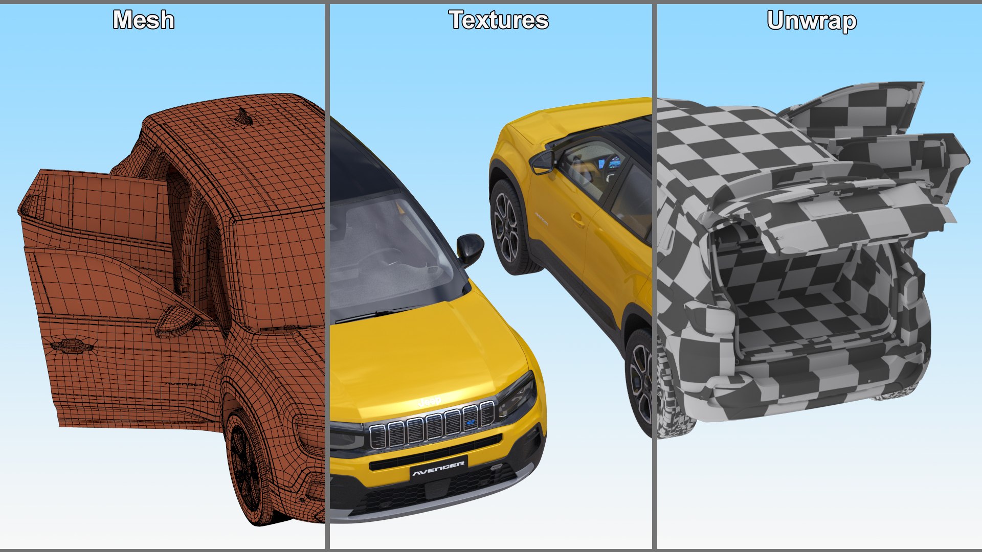 Jeep Avenger Crossover Yellow Rigged model https://p.turbosquid.com/ts-thumb/35/dqpkPE/Ms/jeepavengercrossoveryellowriggedc4dmodel031/jpg/1726568447/1920x1080/fit_q87/057841a8beae940e608227c8a7d933cfa9937d1e/jeepavengercrossoveryellowriggedc4dmodel031.jpg