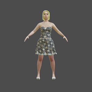 Caucasian Blonde Woman Wearing Indonesian Batik Dress 3D Character