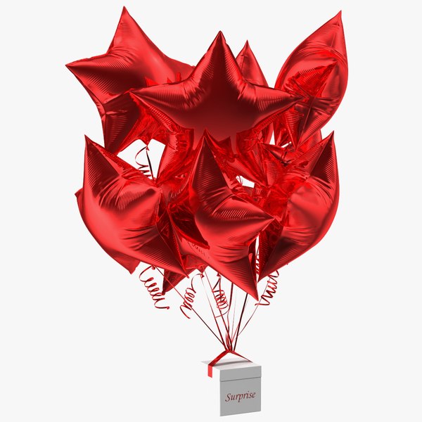 3D Red Star Balloon Bouquet with Gift Box model - TurboSquid 1814995