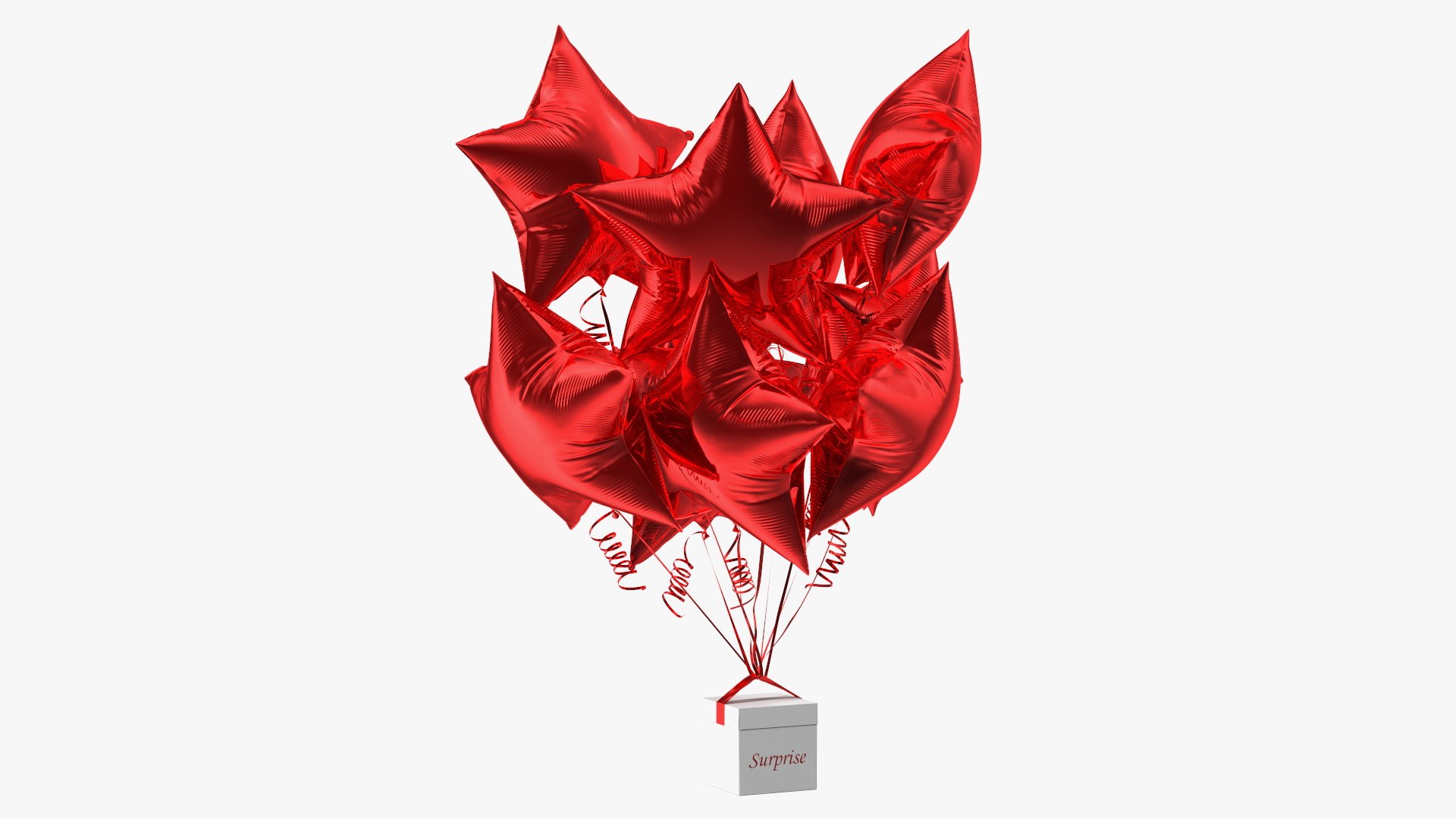 Red Star Balloon Bouquet with Gift Box 3D model preview