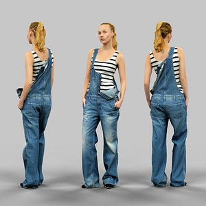 girl jeans salopet half 3d obj