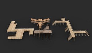 3D model modular wooden dock set 3D model