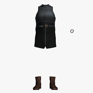 3D Black Leather Tactical Dress Set with Boots model