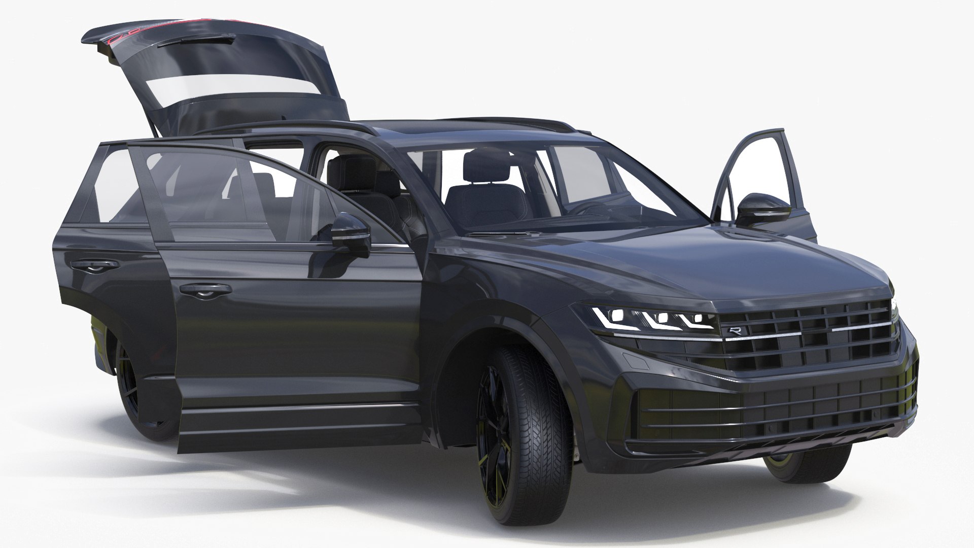 Hybrid Electric SUV Black Lights On Rigged 3D model for vehicle visualization, games, animation, transport scenes, and automotive rendering