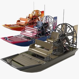 3D Airboat PBR Low-Poly Mid-Poly