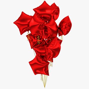 3D model Helium Star Balloons Bouquet Red V1