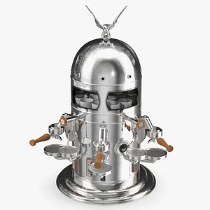 Retro Espresso Machine With Empty Cups Chrome 3D model