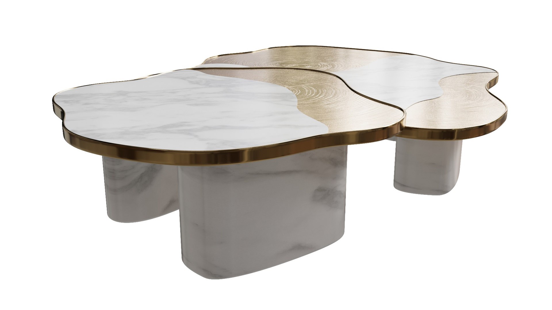3D Boca Do Lobo Coffee Side Tables Ophelia Calacatta Marble Gold Model