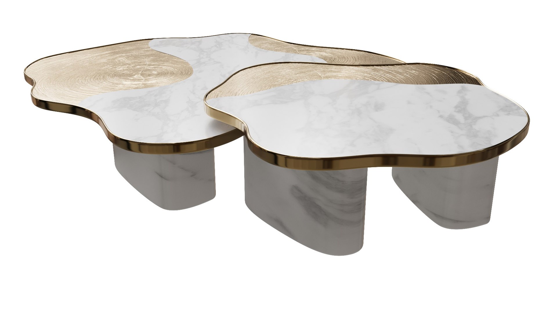 3D Boca Do Lobo Coffee Side Tables Ophelia Calacatta Marble Gold Model