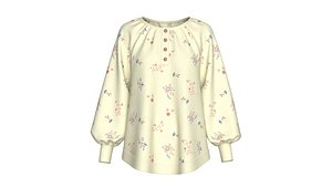 Girls Raglan Floral Print Gathered Neck Blouse 3D model