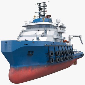 Ocean Support Vessel with Crane and Deck Winch Rigged for Cinema 4D 3D model