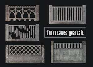 Old concrete Fences pack Low-poly 3D model