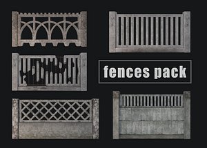 Old concrete Fences pack Low-poly
