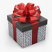 Patterned Square Gift Box with Bow Black Red