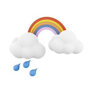 3d rainbow with rain and clouds icon