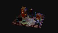 Stylized Low Poly Winter Village Environment
