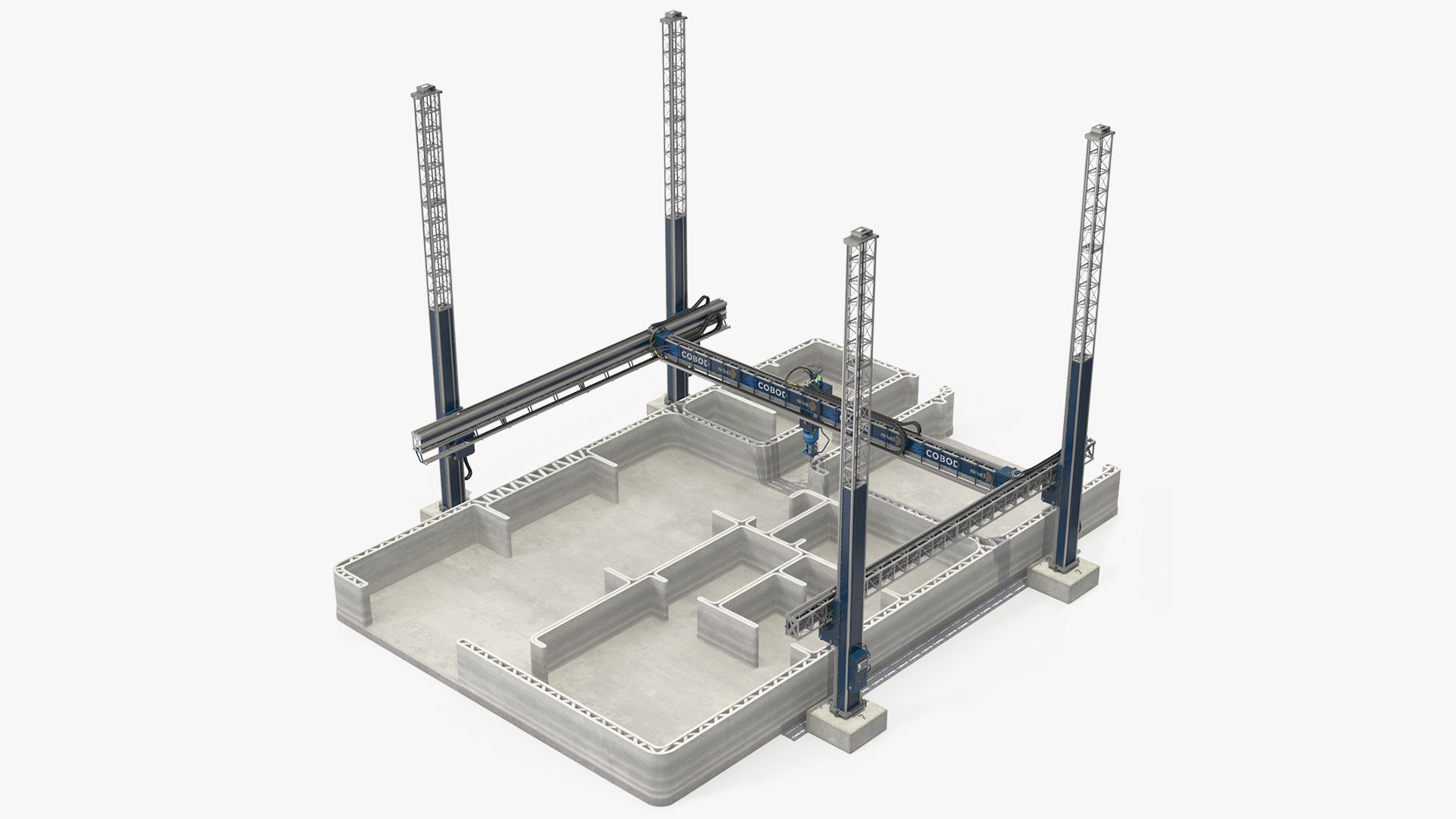 Construction 3D Printer at Work on Building Site 3D model preview