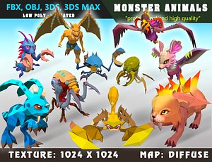 Low Poly Monster Cartoon Collection 01 3D Model - Animated