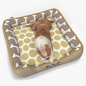 3D Bulldog Sleep in Pet Bed Fur model