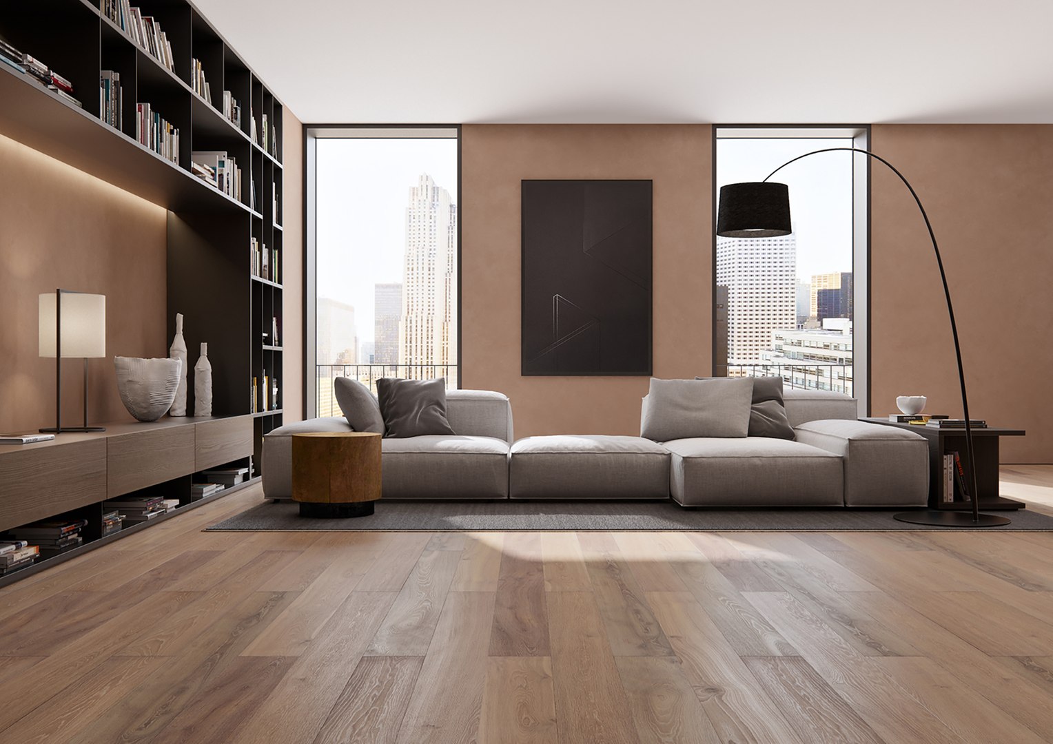 Engineered Hardwood Whitened Oak Flooring 3D